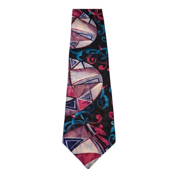 Pierre Balmain Necktie 100% Silk Extra Long 63" x 4" Abstract Geometric Print - Picture 1 of 6
